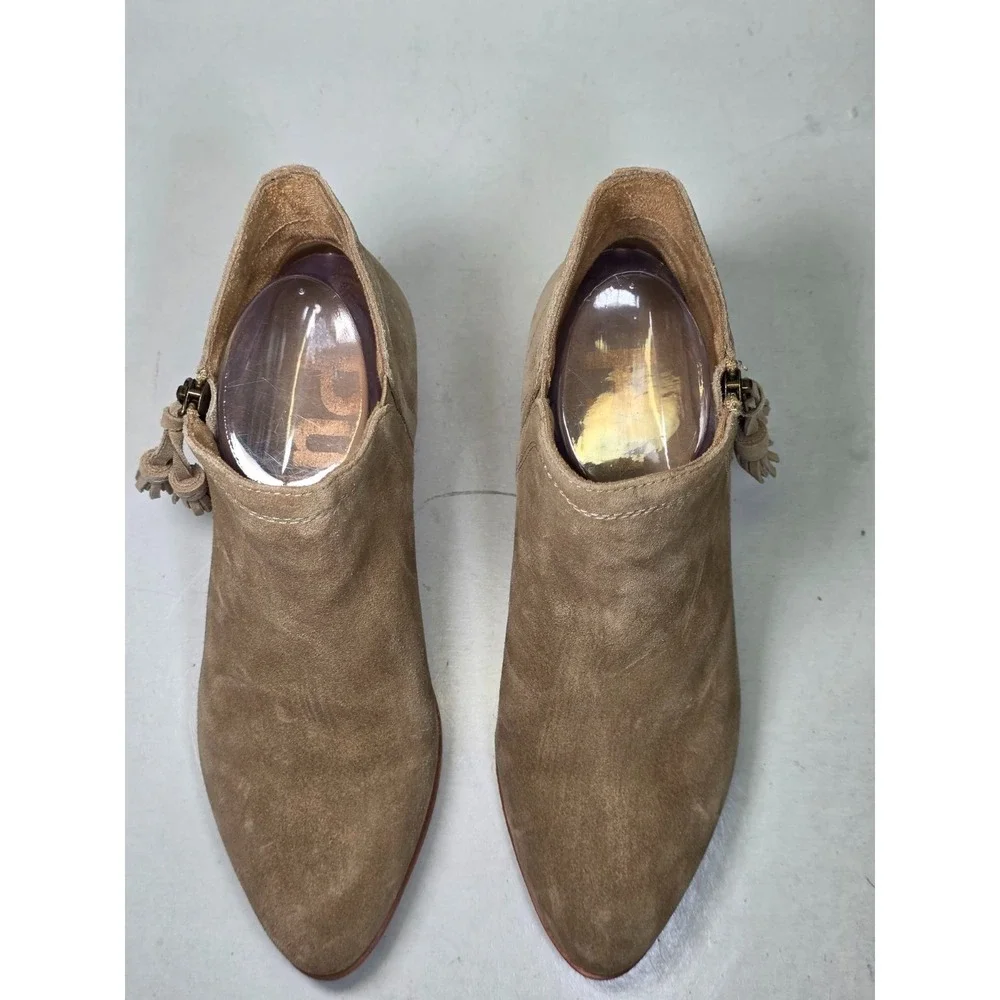 Hush Puppies Women's Ankle Boots Size 8 Brown Beige Suede Shoes Heel Zip Tassel‎